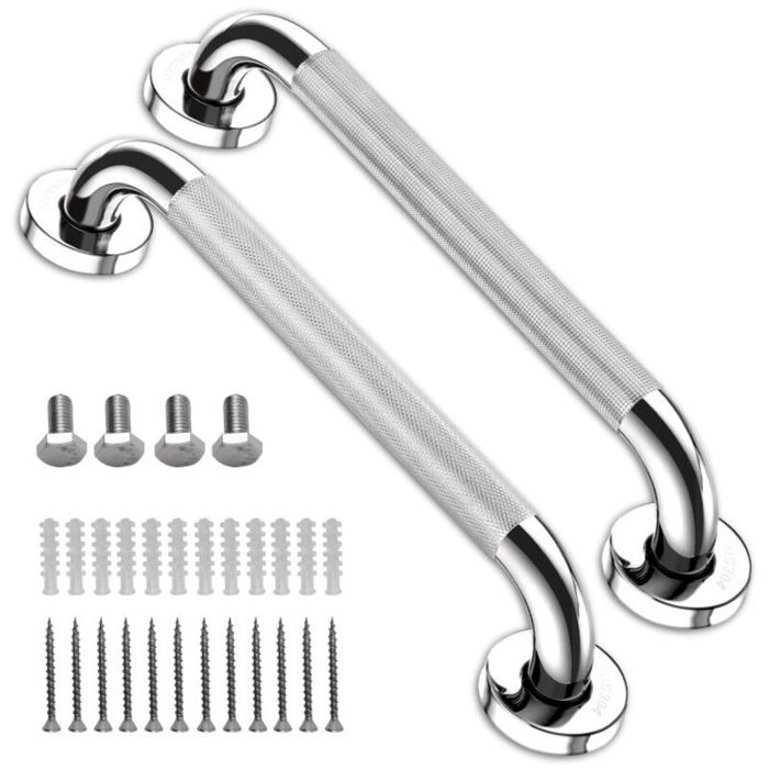 Lot de 2 barres dappui de douche pour salle de bain pour personnes âgées poignées de sécurité antidérapantes en acier inoxydable