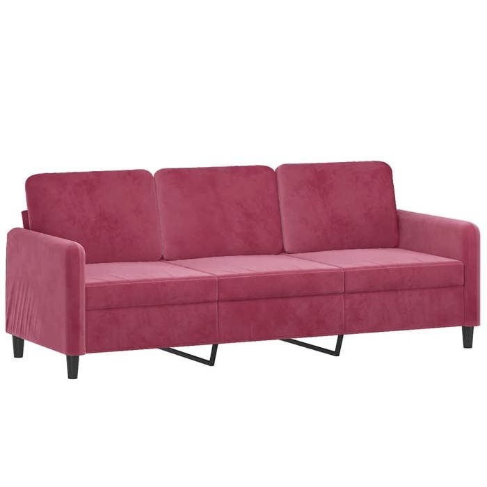 Rouge SOFA - Moderne - Canapé avec 3 places - contemporain - et repose-pieds Rouge bordeaux 180 cm Velours C1401
