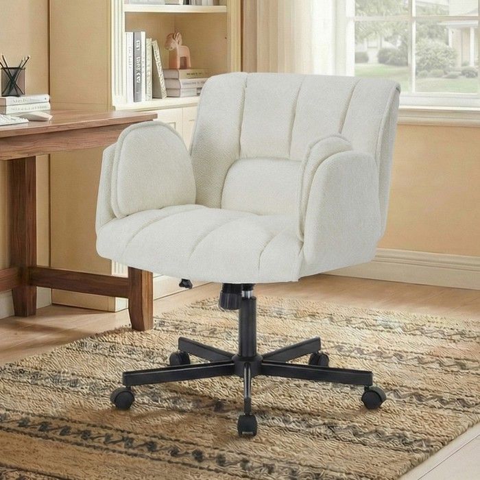 Chaise De Bureau Beige 60x68x86cm pivotante À Roulettes hauteur Réglable accoudoirs Rabattables capacité De Charge 150kg Pour Bureau Chaise De Bureau Beige 60x68x86cm pivotante À Roulettes hauteur Réglable accoudoirs Rabattables capacité De Charge 150kg Pour Bureau