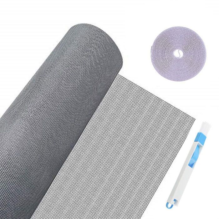 Moustiquaire de fenêtre - PZCC - 150 x 500 cm - Gris - Maille nylon anti-insecte - Fixation adhésive