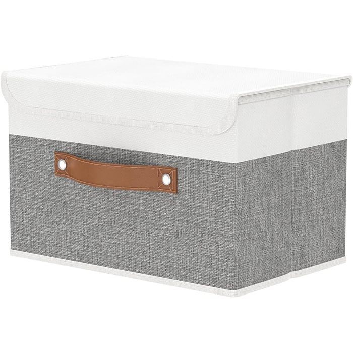 Paniers de Rangement38 x 25 x 25 cm Boîte Pliables avec Couvercles et PoignéesCaisse Range 38x25x25cm(1 Pack) Bnc/Gris