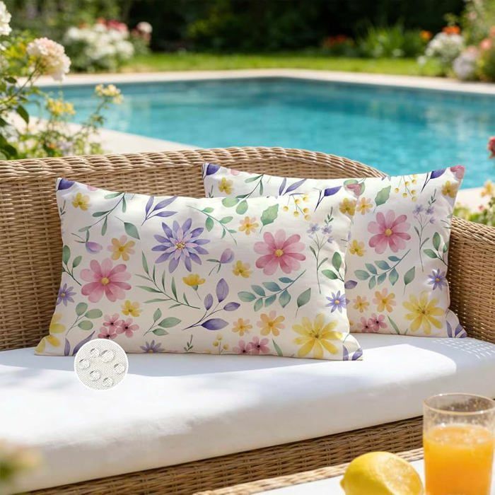 Housse Coussin Exterieur Impermeable 30x50 Fleurs Fleur Feuille Décoratif Taie d oreiller 50 x 30 cm (Lot de 2) Violet