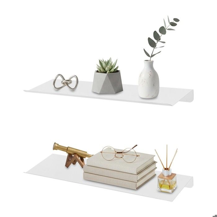 Lot de 2 Étagères Murales - Blanc - 39.8x12.5x3.2 cm - Étagères Décoratives pour Salon Bureau - Tablettes Murales Flottantes en Fer