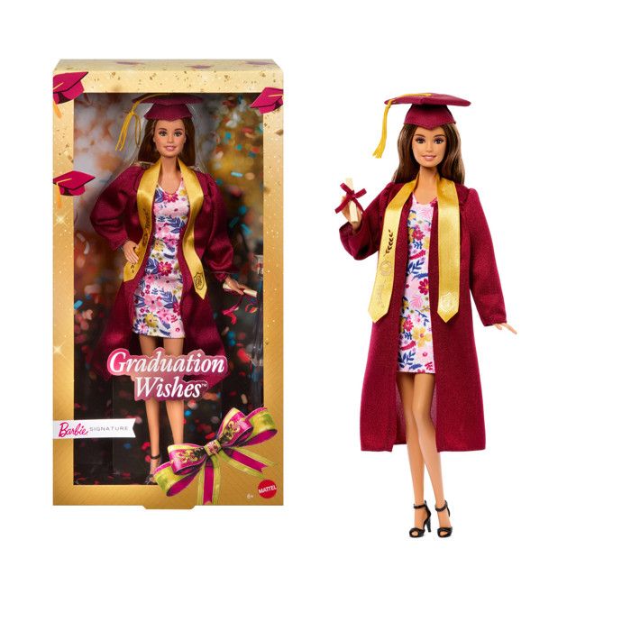 Poupée Barbie Signature - BARBIE - JJX81 - Toge bordeaux - Robe à fleurs - Diplôme personnalisable