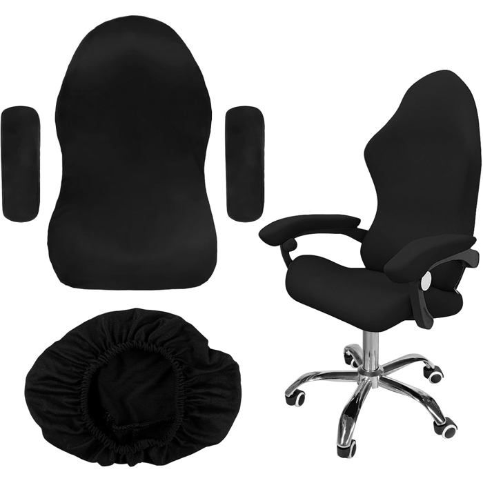 Housses de Chaise de Jeu Lot de 4 Noires Housse de Chaise de Bureau avec Accoudoirs Amovibles Lavables Housse Housses de Chaise