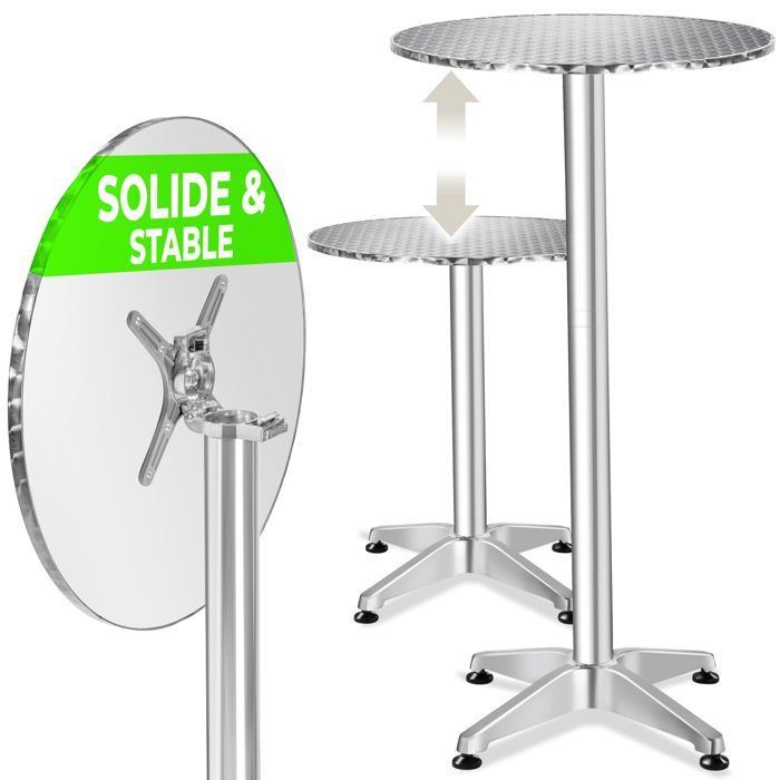 Table de bistrot - TECTAKE - table bistrot aluminium iris pliable résistante aux intempéries 67 x 67 x 75 / 115 cm - argent