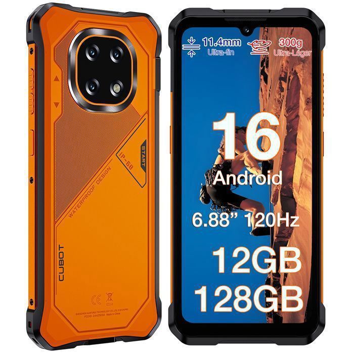 CUBOT Kingkong ES5 Telephone Portable Incassable 12(6+6)Go + 128Go 7000mAh 6.88 120Hz 64MP Smartphone 4G Double SIM NFC GPS Orange