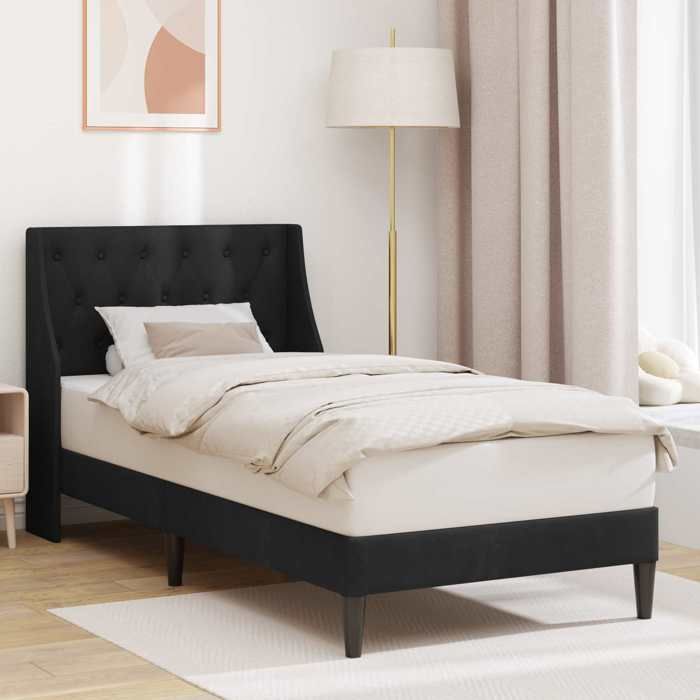 Cadre de lit 1 personnes - Lit simple - avec tête de lit Noir 90 x 190 cm Velours_26yxf33e