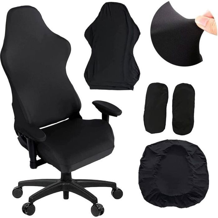 Lot de 4 housses chaise gaming avec accoudoirs/dossier la chaise bureau housse pour dordinateur course jeu non Noir