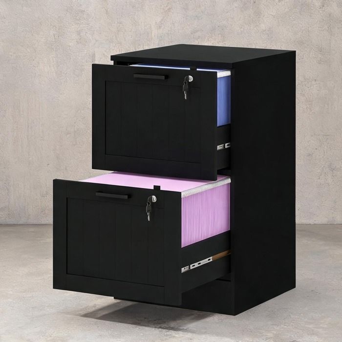 Caisson de bureau 2 tiroirs avec serrure 40 x 40 x 71 cm MDF noir mat