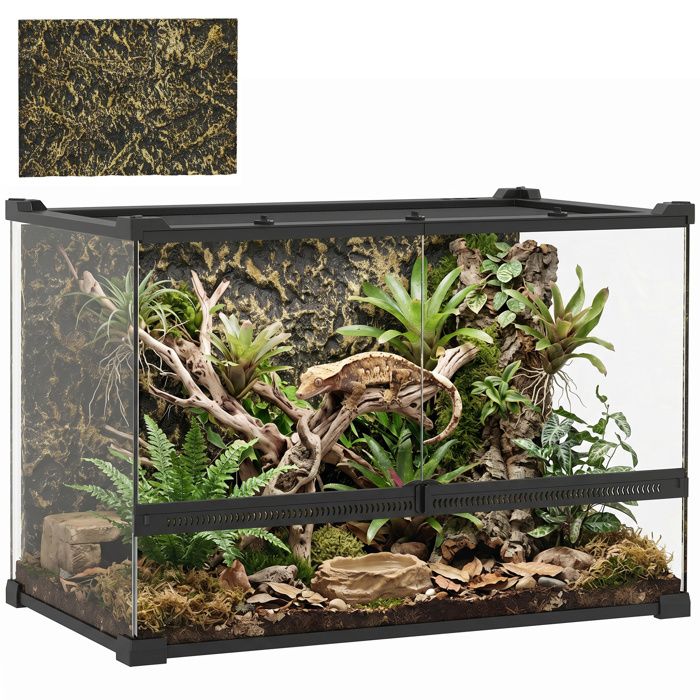 Boîte à reptiles - PawHut - avec panneau de fond fermeture sécurisée par rotation - verre trempé - 50x30x35cm - noir Boîte à reptiles - PawHut - avec panneau de fond fermeture sécurisée par rotation - verre trempé - 50x30x35cm - noir
