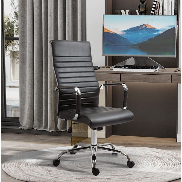 Chaise de bureau ergonomique fauteuil de direction réglable en hauteur à roulettes simili cuir noir FOLYNA