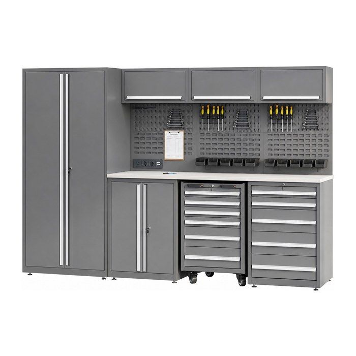 Établi en bois et acier avec colonne double - L315 x P57 x H202 cm - Gris anthracite - ATELIOR Établi en bois et acier avec colonne double - L315 x P57 x H202 cm - Gris anthracite - ATELIOR