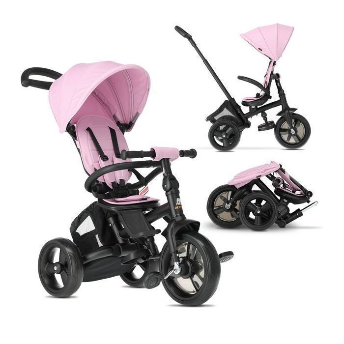 Tricycle Deryan Explorer - Barre de poussée - Pliable avec panier - Rose