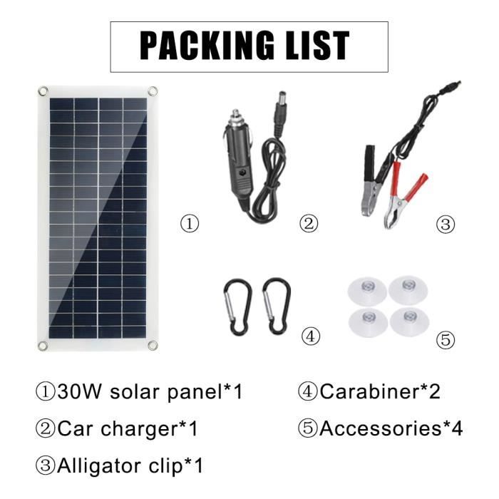 Chauffage à Panneau Solaire 30W - Kit Portable Pour Voiture, Serre, Abri - Avec Câble Chauffant 1m - Nécessite Piles 18650