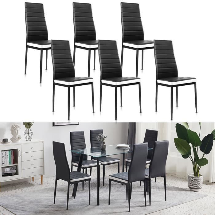 akalnny lot de 6 chaises de salle à manger en simili - noir - style contemporain avec bandeau blanc - l 40 x p 47 x h 98 cm