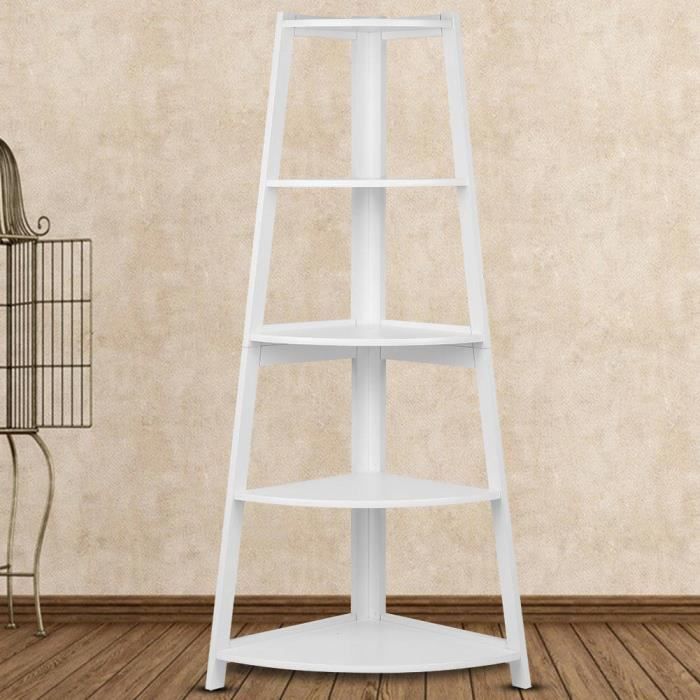 ALOMEJOR Étagère d'angle En bois blanc moderne à 5 niveaux échelle d ...