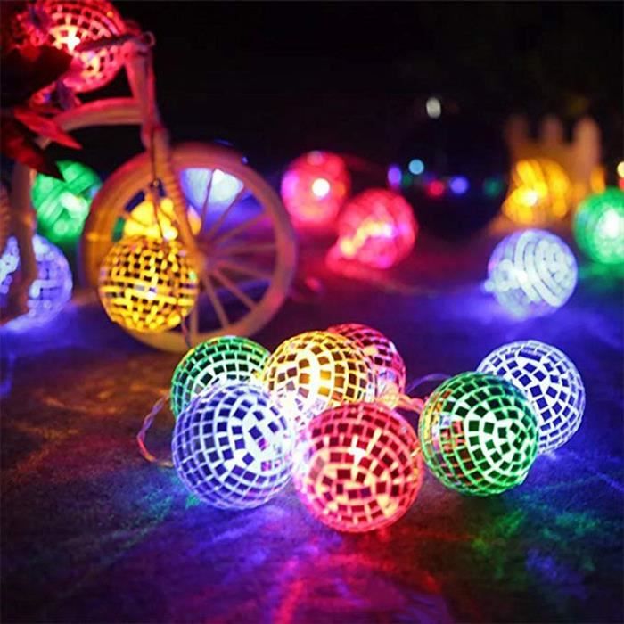 Guirlande lumineuse à boule à facettes LED, lumières de batterie