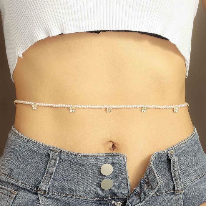 Lot De 2 Chaînes De Taille Plaquées Or 14 Carats – Avec Perles, étoiles, Cœurs – Pour Bikini, Plage, Soirée – Cadeau Tendance