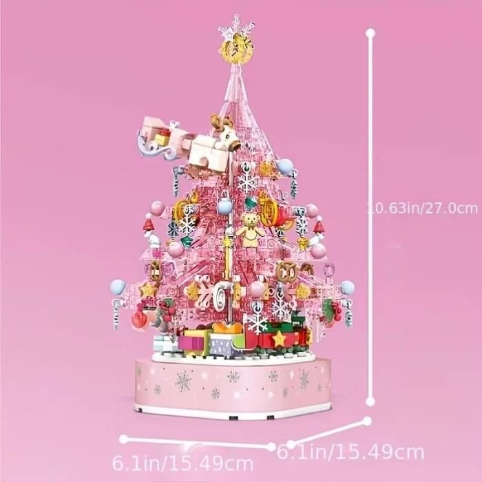 Arbre de Noël - Cristal - Sapin de Noël rose - Boîte à musique