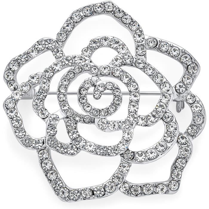 Broche Poinsettia (étoile De Noël) En Cristal Rouge - Bijou De Fête Pour écharpe, Manteau, Cadeau Femme