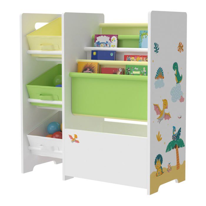 Étagère de rangement pour enfant avec 3 bacs ouverts blanc / vert / jaune 03_0006996 Étagère de rangement pour enfant avec 3 bacs ouverts blanc / vert / jaune 03_0006996