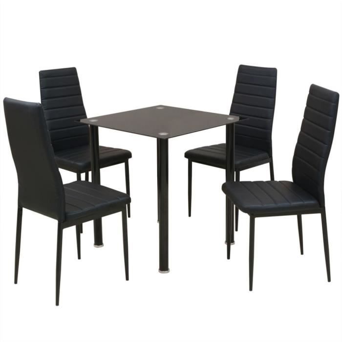 Nouveau Ensemble table et chaise de salle à manger 5 pièces noir-YIN