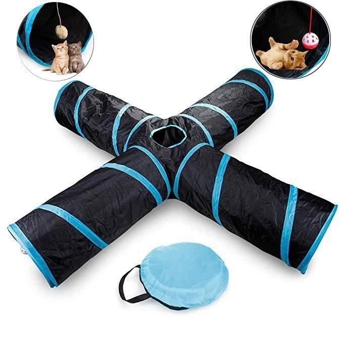 Tunnel de Jeu pour Chat Pliable 4 Canaux Tube Aire Maison d'Activité Interactif Lapin/Chaton/Chien Intérieur Extérieur Jouet Cadeau