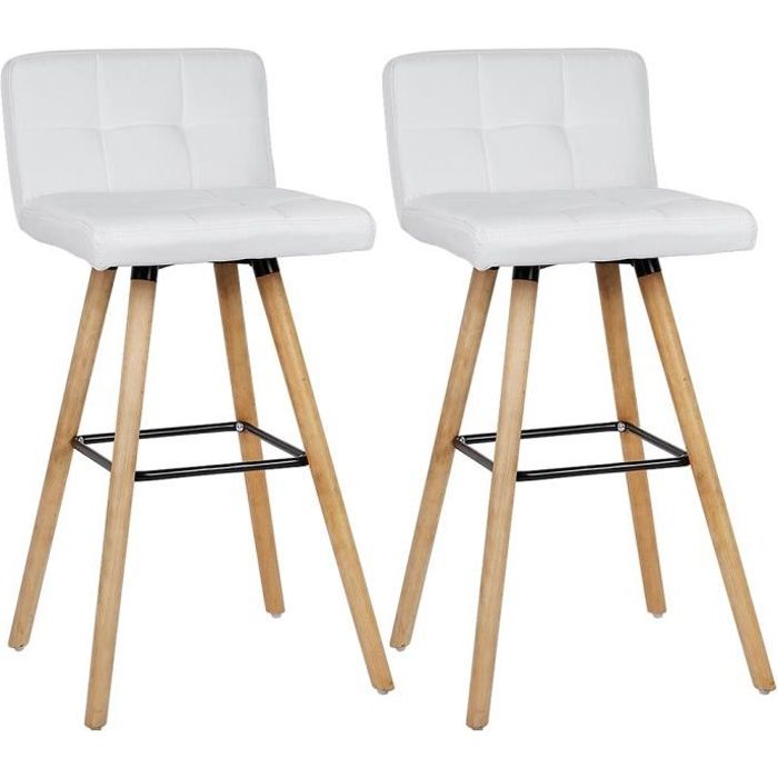 Luxs Lot De 2 Tabouret De Bar Bistrot Cuisine Chaise Haute Blanc