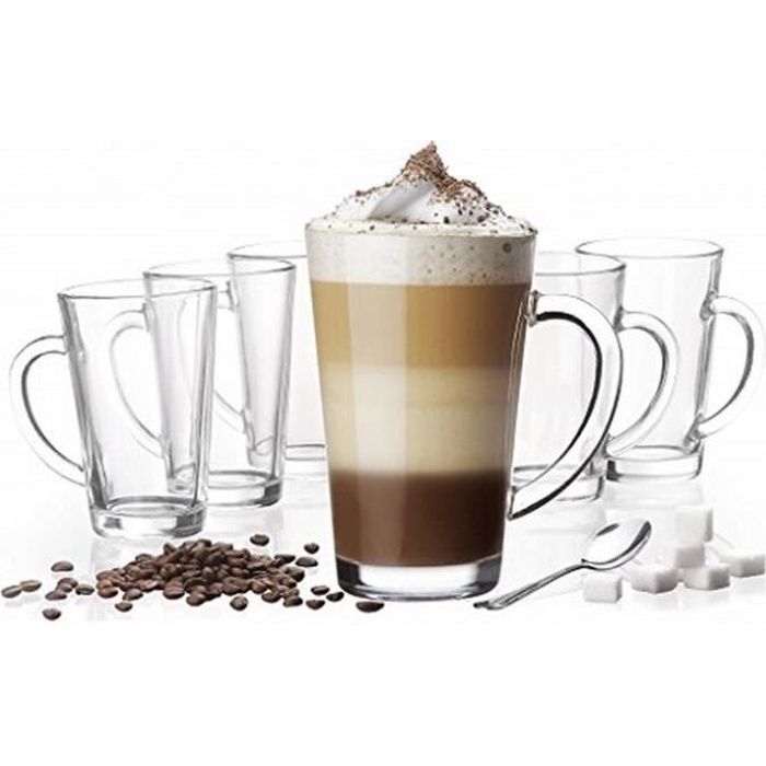 6 Mugs en verre, Tasses Cappuccino, Café Latte - Cdiscount Maison
