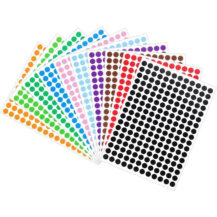 Gommettes Autocollantes Rondes 13mm - 10 Rouleaux Multicolores (10 000 Autocollants) - AIEX