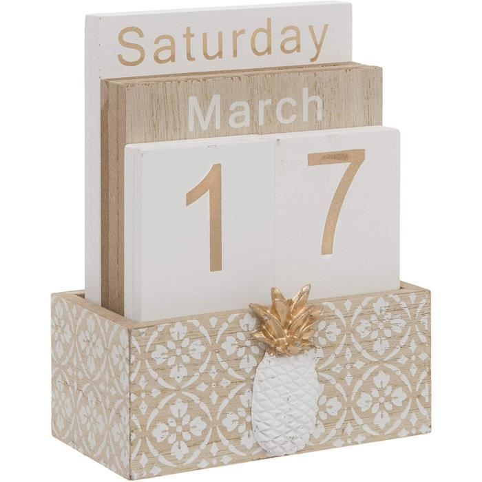 Calendrier Perpétuel En Bois Shabby Chic - Calendrier De Bureau à Rabat Élégant Pour Maison Et Bureau