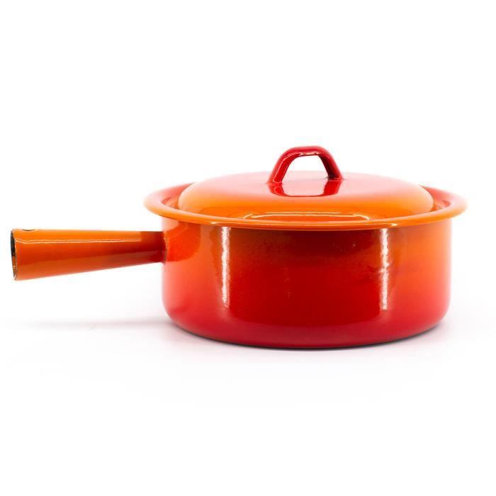 Caquelon fondue fromage poelon casserole couvercle orange Taille - 20 cm
