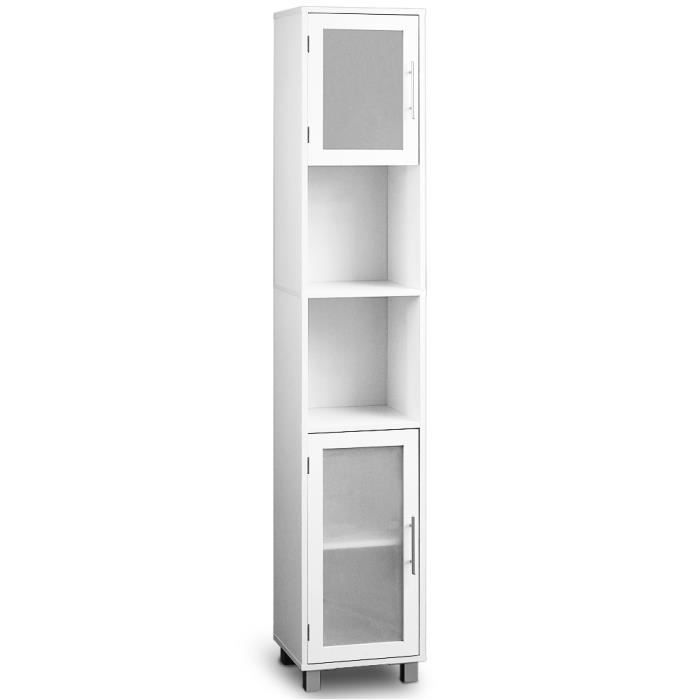 Colonne Salle De Bain Blanche Portes En Verre Achat Vente