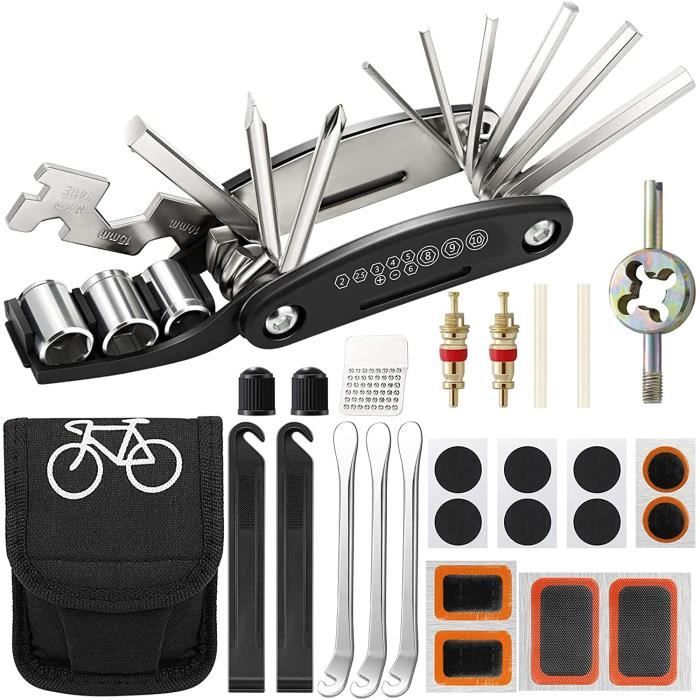 Aiqeer Outil Réparation Vélo Multifonction 11 En 1 - Outil Pliable Compact Noir