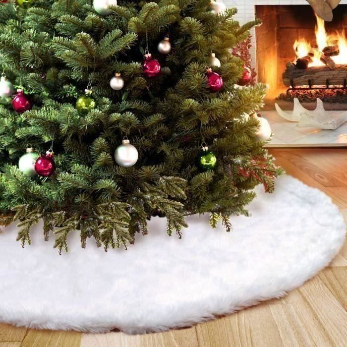 Jupe De Sapin De Noël En Fausse Fourrure Argentée - Cache-pied, Pliable, Facile à Installer