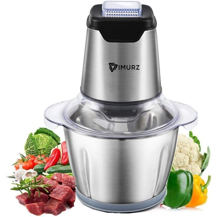 Hachoir Électrique 600W 2L – 4 Lames Inox, 2 Vitesses, Bol XXL Pour Viande, Légumes, Fruits Et Épices