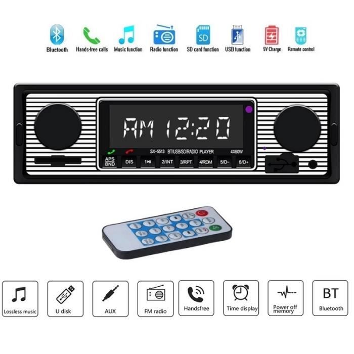 Autoradio Bluetooth Radio retro sans fil lecteur MP3 multimédia AUX USB FM 12 V lecteur Audio stéréo classique électrique