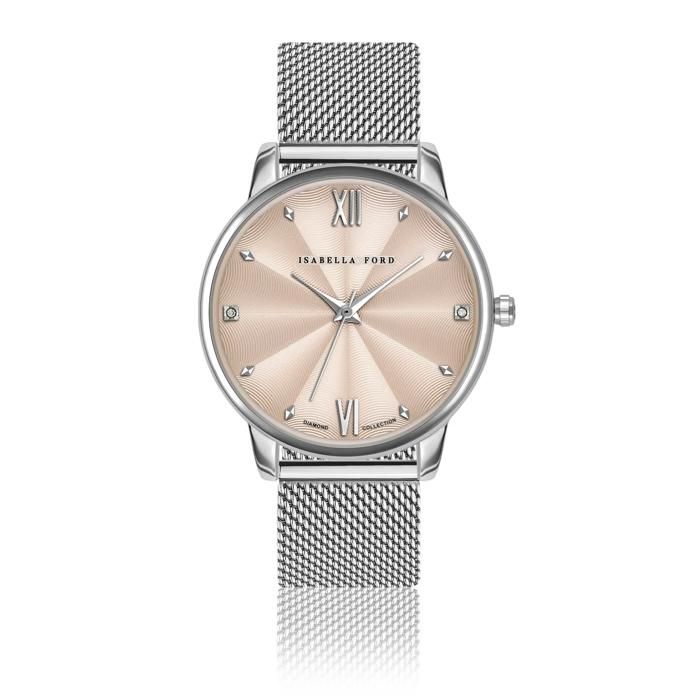 Montre - Isabella Ford - Skylar - Argenté - 38 mm - Cadran champagne avec diamants Montre - Isabella Ford - Skylar - Argenté - 38 mm - Cadran champagne avec diamants