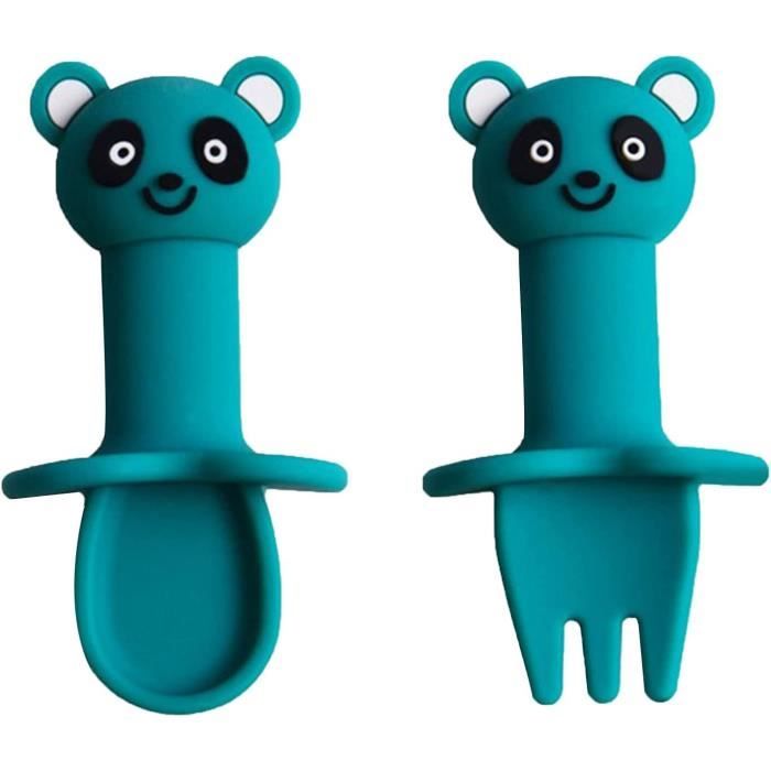 Set Couverts Bébé Silicone - Cuillère Et Fourchette Courtes, Sans BPA, Pour Apprentissage Autonomie