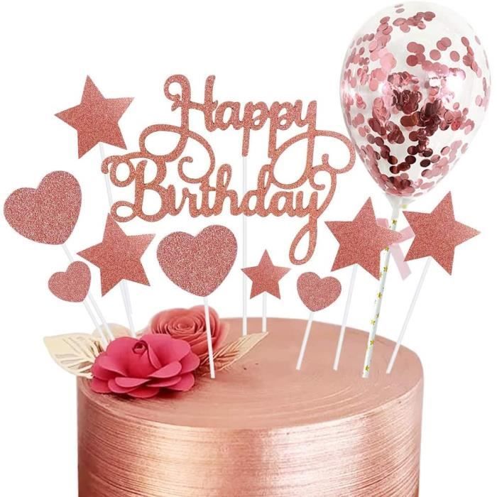 15PCS Déco Gâteau Anniversaire Or Rose Happy Birthday Cake Toppers Rose Gold  Patisserie Accessoire avec Mini Ballon pour Décoratio - Cdiscount Maison