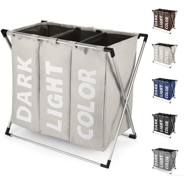 Panier à Linge 3 Compartiments 135L Avec Roulettes + 2 Tiroirs – Meuble Buanderie 2 En 1 Blanc/Beige – Lifewit