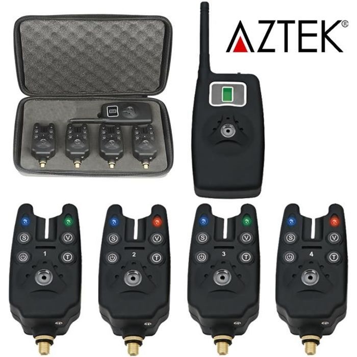 AZTEK® 4 Détecteur Sondeur de Pêche Sans Fil Morsure Touche Pêche Son LED + Récepteur