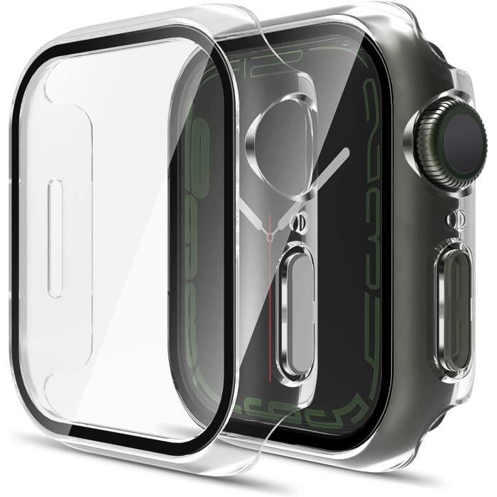 BLACKVIEW   Coque Protection Compatible avec Apple Watch S8 S7 41mm HD Clear Case de Protection en Verre Tremp&eacute; Int&eacute;gr&eacute; Transparent 