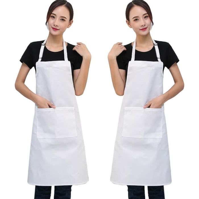 NiceLand Lot De 2 Tabliers De Cuisine Pour Enfants – Réglables, Avec Poches – Blanc – Pour Cuisiner, Pâtisser, Peindre – Dès 4 Ans