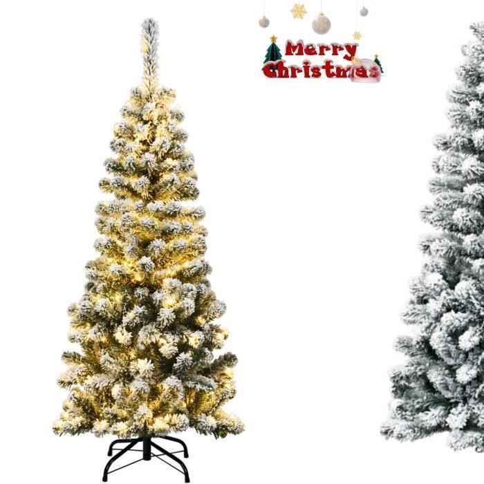 COSTWAY Sapin de Noël Enneigé Artificiel 135CM avec 150 Lumières LED à