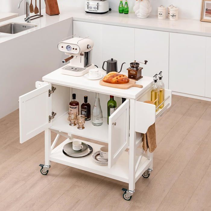 COSTWAY Desserte de Cuisine à Roulettes Verrouillable -Armoire à Double Porte Porte-serviettes Étagère à Épices-Chariot de Cuisine