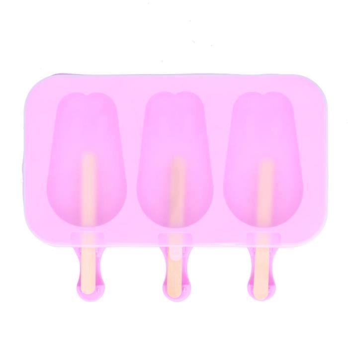 Moule à Glace En Silicone 3 Pièces - Avec 50 Bâtonnets Et Couvercle - Pour Glaces Maison, Jus, Yaourts - Violet