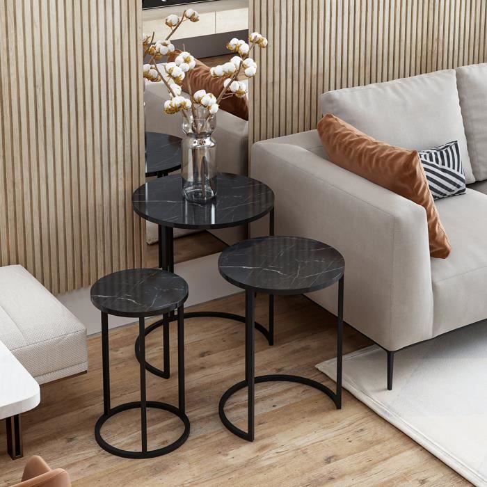 Set de 3 tables d'appoint rondes gigognes marbre noir 03_0008418