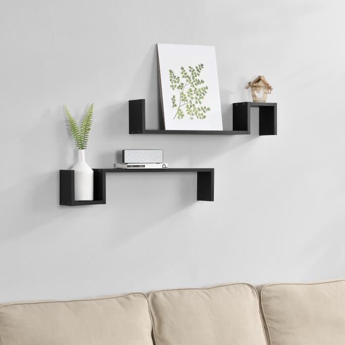 Étagère murale en 2 pièces - Noir mat - Design rétro ...